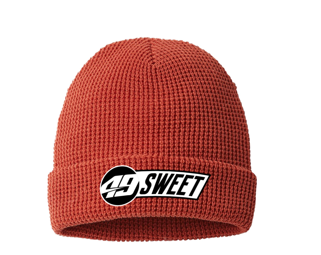 Sweet No. 49 Embroidered Waffle Beanie - Rust